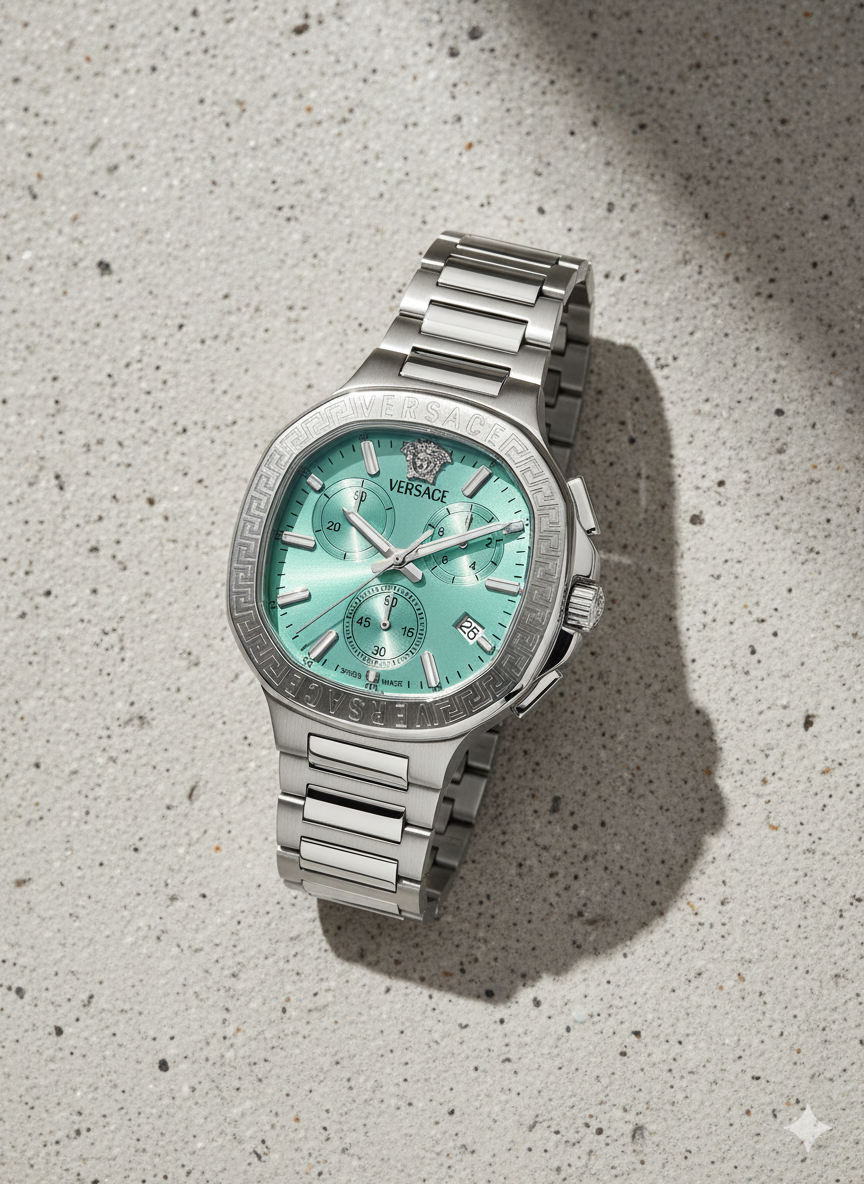 Versace V-Lady CHR Square Quartz Chronograph Unisex 40mm Watch – Mint Green Dial (VEVCA0324)