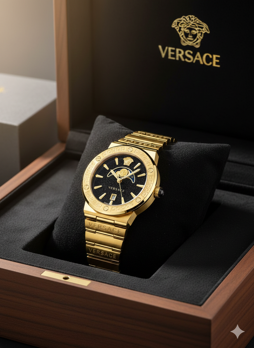 Versace Luxury Gold Analog Watch for Men – Premium Designer Style, Stainless Steel Strap