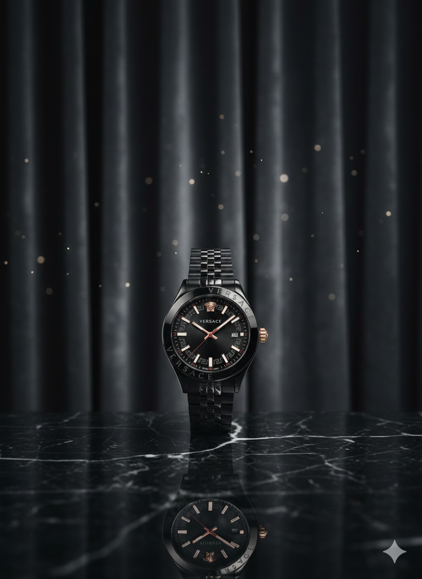 Versace VEVK00320 Men’s Black Stainless-Steel Luxury Analog Watch – Greca Dial Design