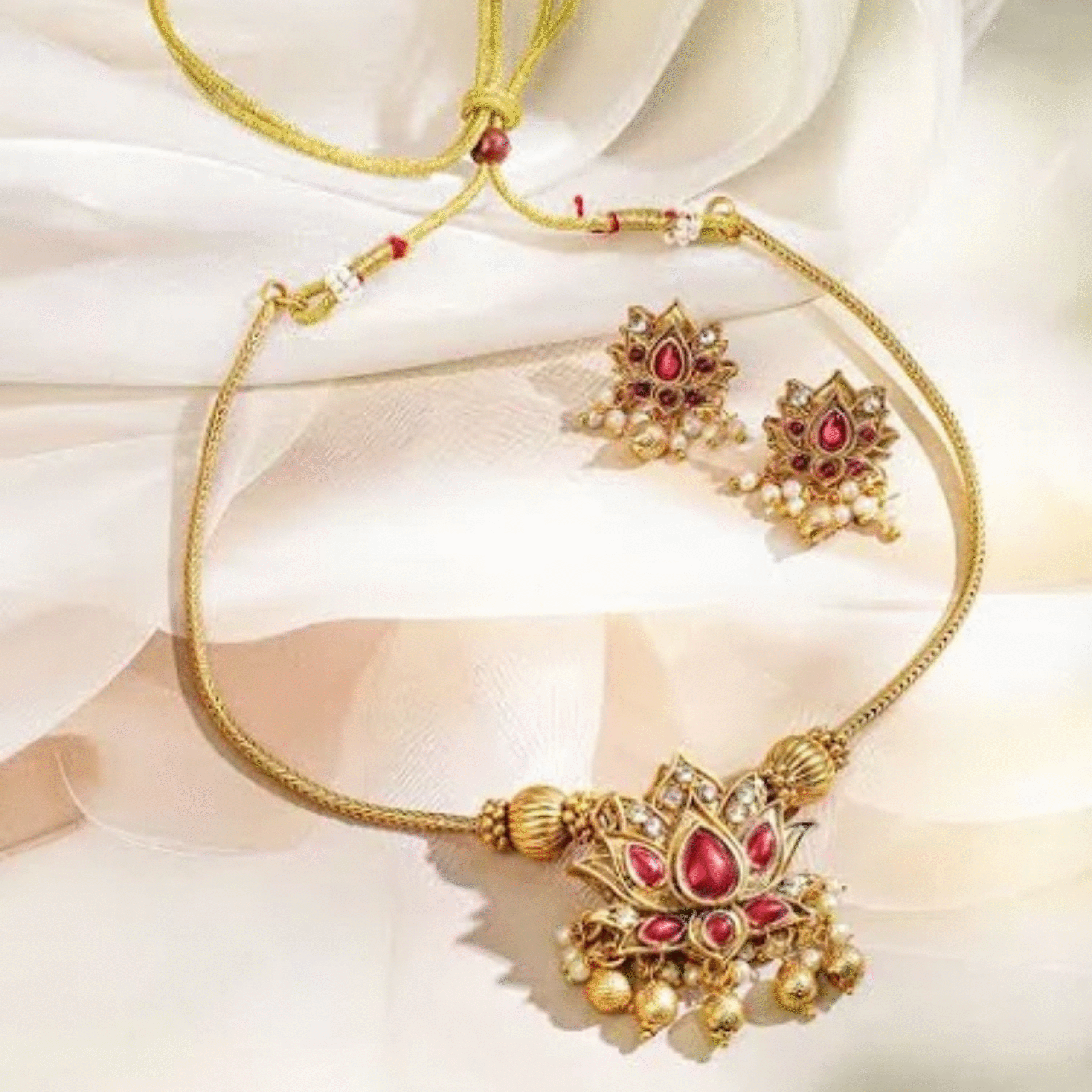 Rubans 2 In 1 Lotus Motif Studded Jewellery Set