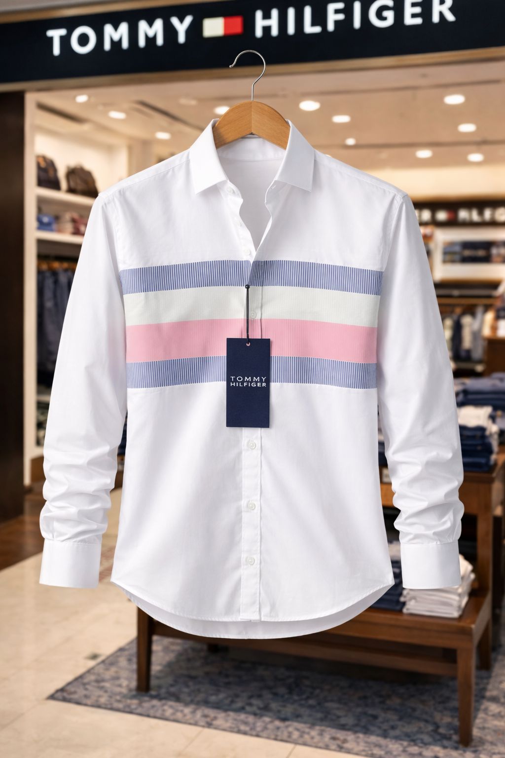 Tommy Hilfiger Men’s White Striped Cotton Shirt Tommy Hilfiger Men’s White Striped Cotton Shirt