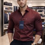 Tommy Hilfiger men maroon shirt