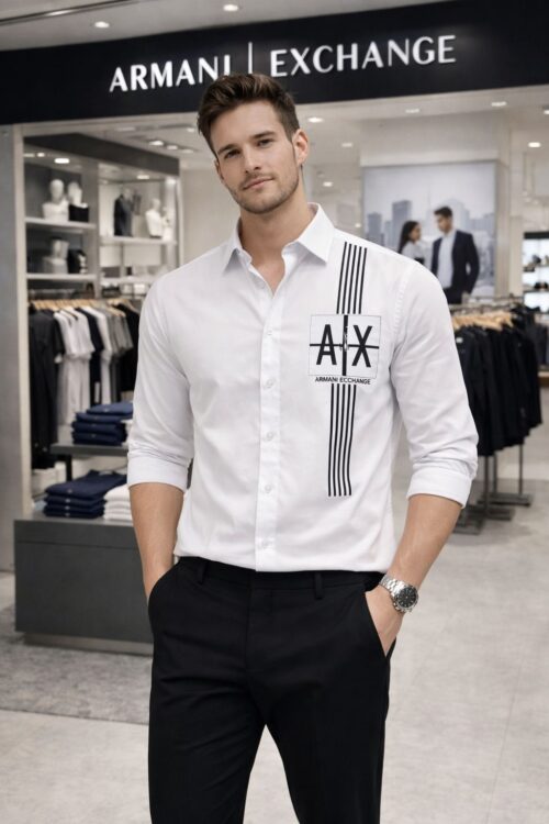 Armani Exchange Men’s White Signature Logo Shirt