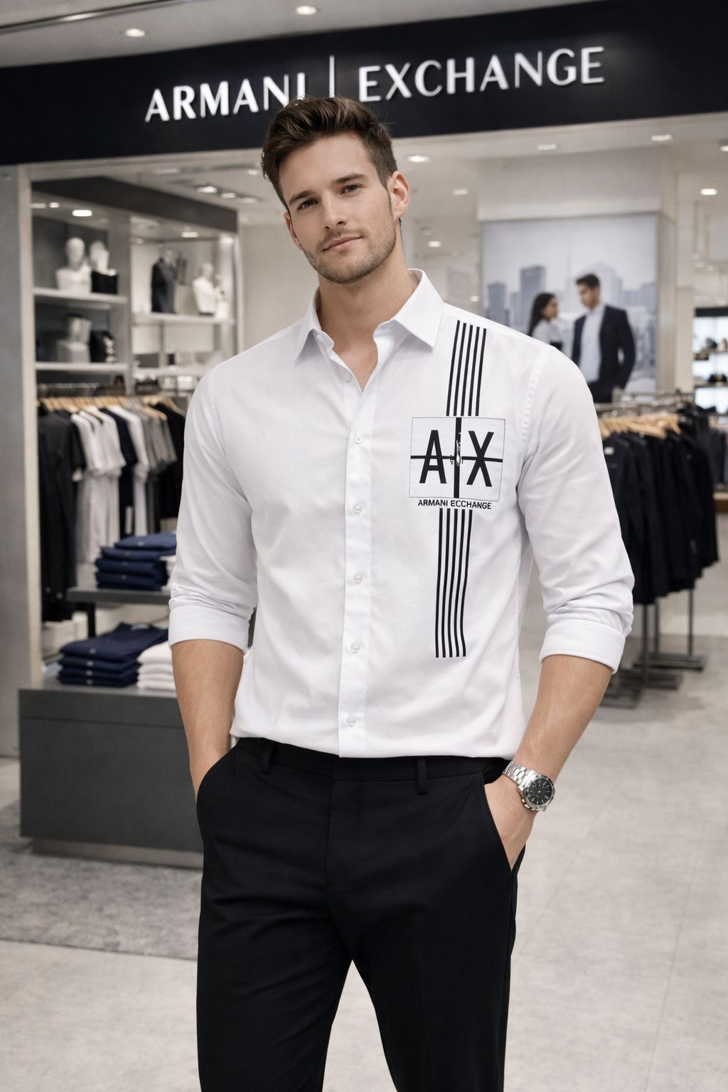 Armani Exchange Men’s White Signature Logo Shirt