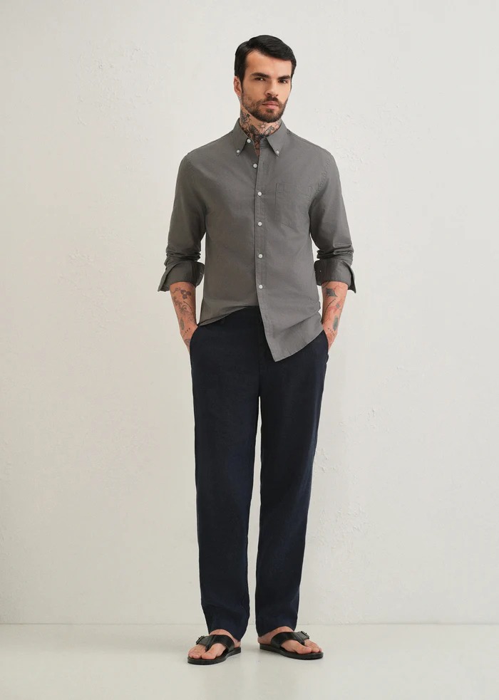 Drezola Best Oxford Button-Down Casual Cotton Shirt β Solid Charcoal Grey