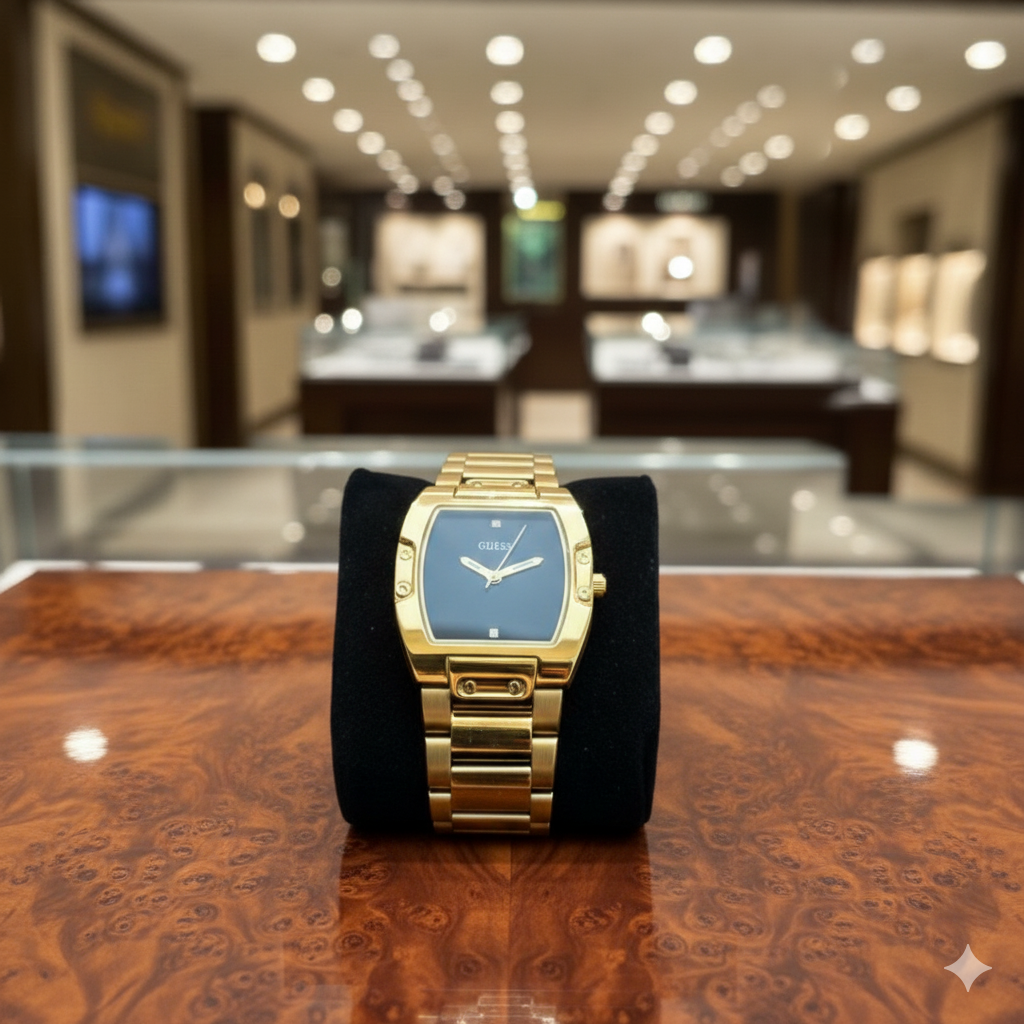 GUESS Gold Square Dial Watch  Black Luxury Look