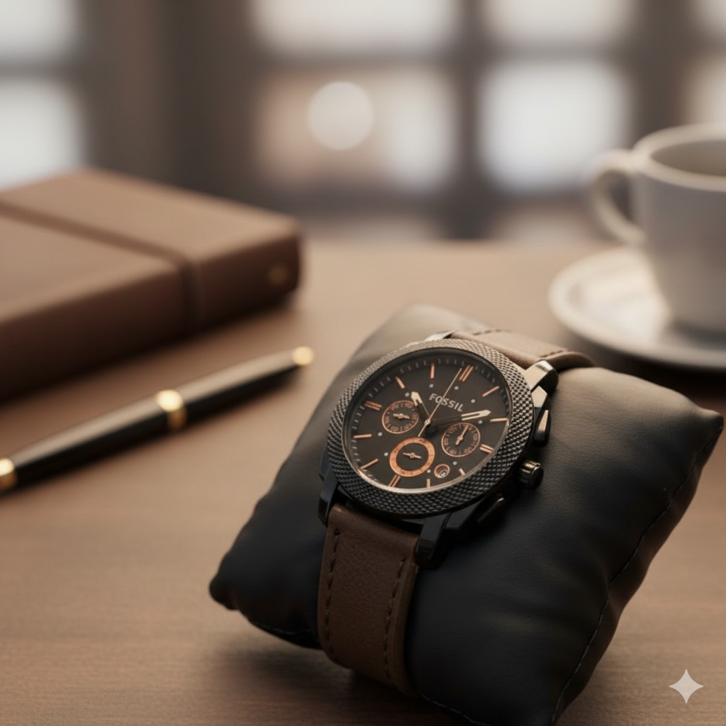 Heritage Classic Chronograph Watch | Black Dial with Brown Leather Strap – Premium Men’s Timepiece