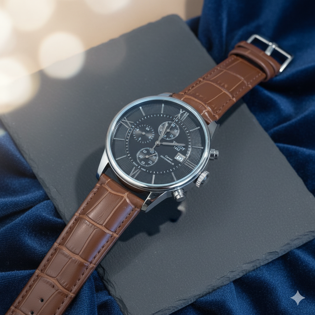 TISSOT Classic Chronograph Watch Brown Leather Strap