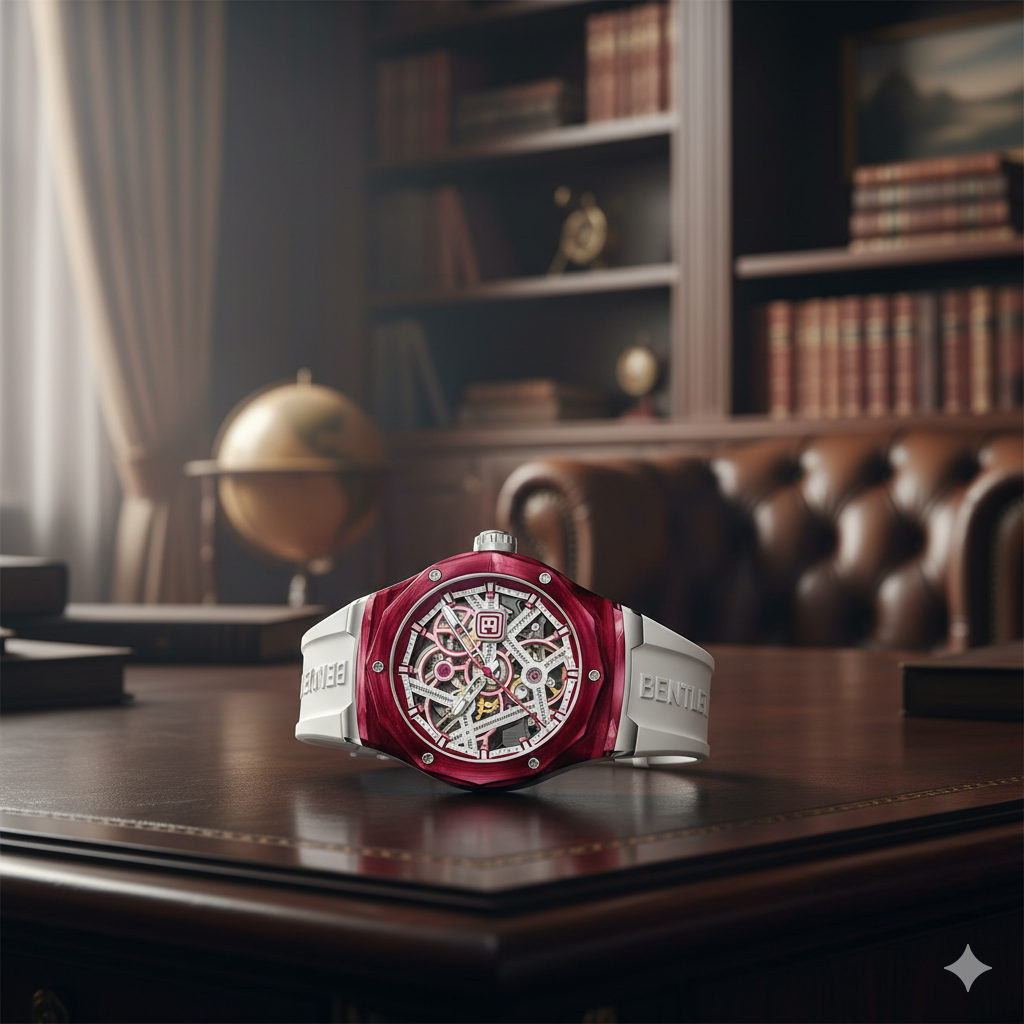 Bentley Red Skeleton Luxury Watch – Power, Precision & Prestige