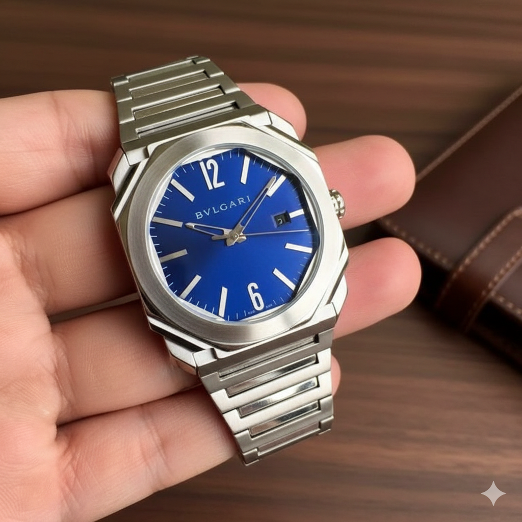 BVLGARI Octo Blue Dial Luxury Watch – Stainless Steel Elegance