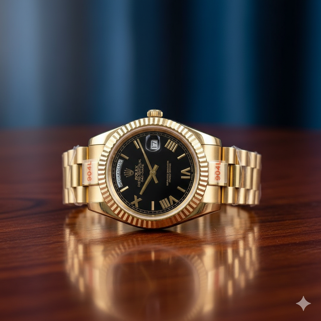 ROLEX Luxury Gold President Style Watch – Black Dial Royal Look