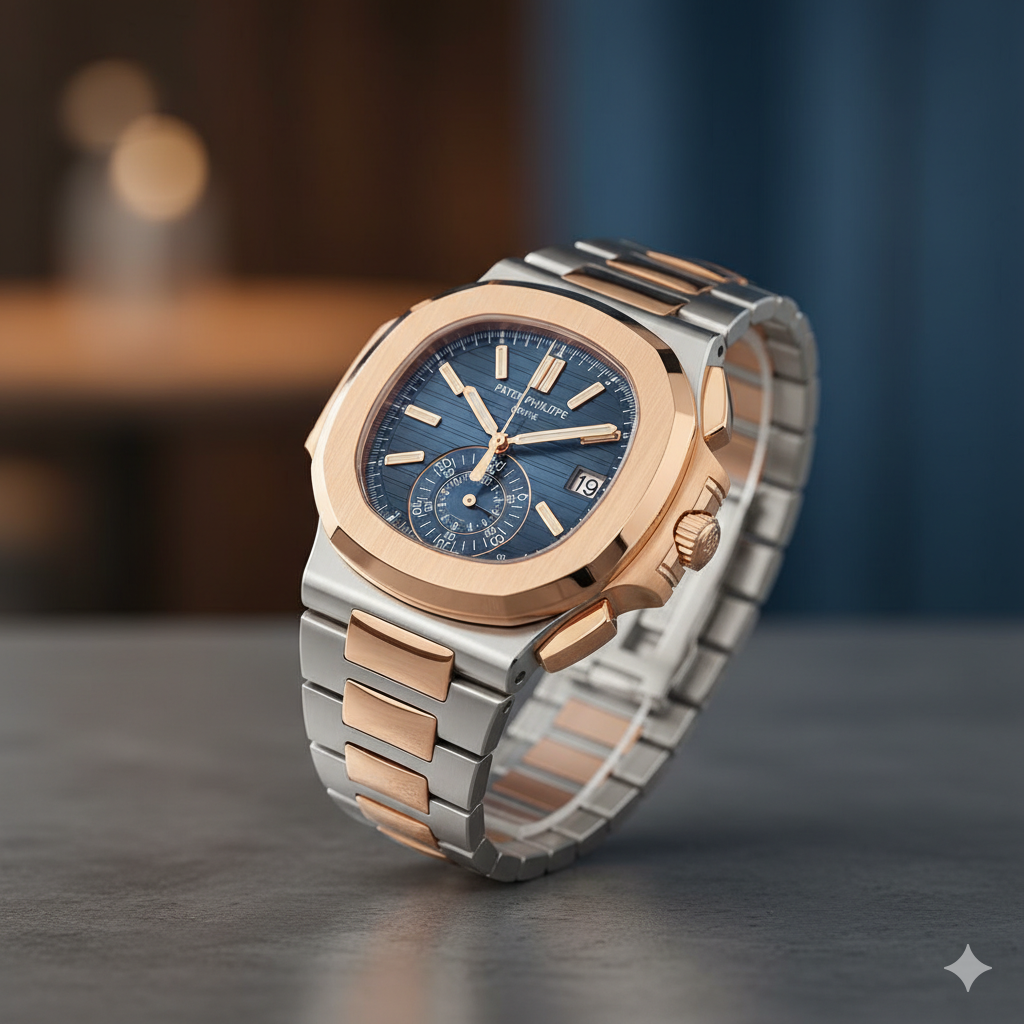 Patek PhilippeLuxury Two-Tone Royal Watch  Blue Dial Rose Gold & Silver Premium Timepiece