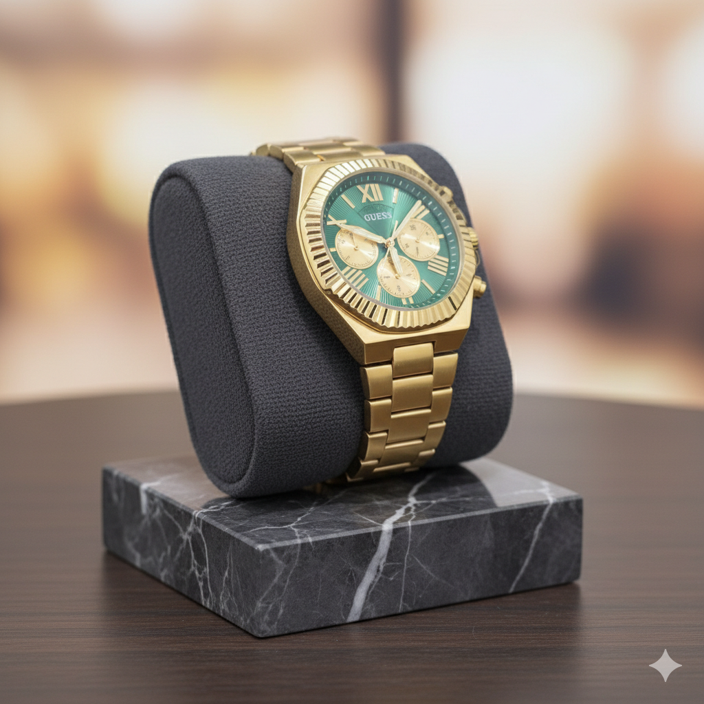 GUESS Gold Chronograph Watch – Green Dial Luxury Edition