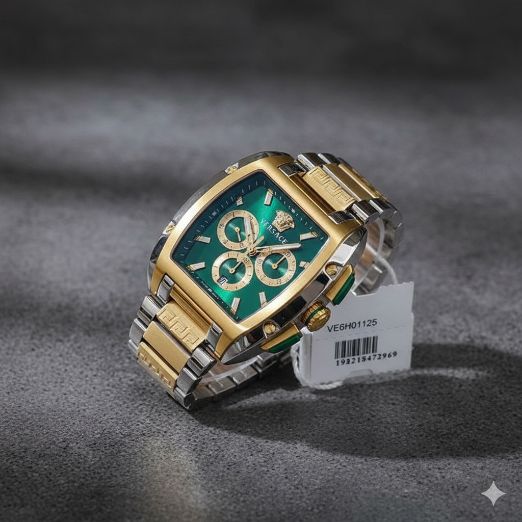 Versace watch Luxury Gold & Silver Chronograph Watch – Green Dial Edition