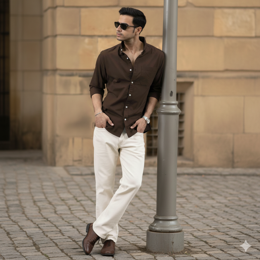 Drezola Best Oxford Premium Solid Brown Casual Shirt with Modern Slim Fit