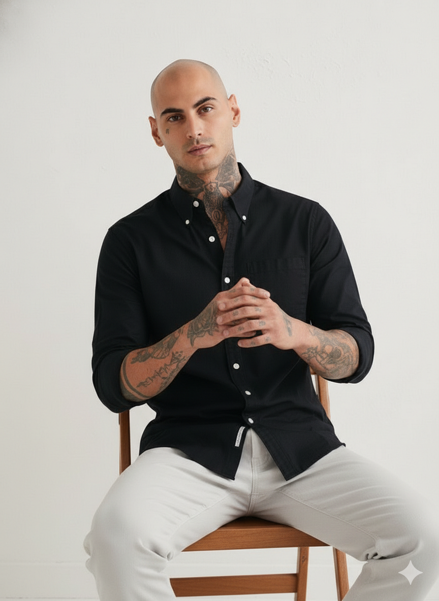 Best Premium Ralph Lauren Oxford Premium Black Cotton Casual Shirt – Solid Black Button-Down Shirt with Regular Fit