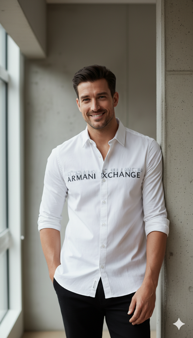 Branded Original Armani Exchange White Shirt for Men – Premium Slim Fit Cotton Casual Shirt
